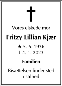 Dødsannoncen for Fritzy Lillian
Kjær - Rungsted