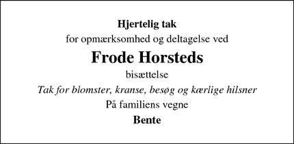 Taksigelsen for Frode Horsteds - Grindsted