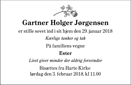 Dødsannoncen for Gartner Holger Jørgensen  - Kolding