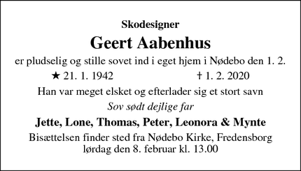 Dødsannoncen for Geert Aabenhus - Nødebo