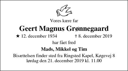 Dødsannoncen for Geert Magnus Grønnegaard - Ringsted