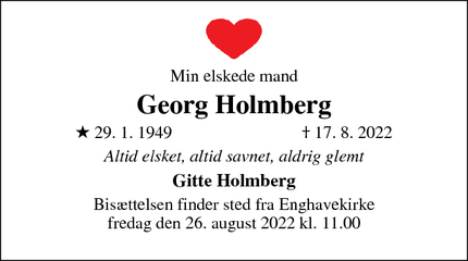 Dødsannoncen for Georg Holmberg - København SV.