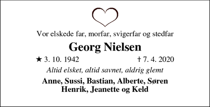Dødsannoncen for Georg Nielsen - Gentofte