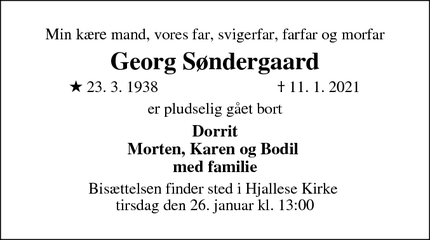 Dødsannoncen for Georg Søndergaard - odense højby