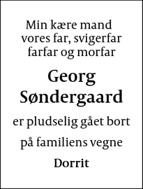 Dødsannoncen for Georg Søndergaard - Odense