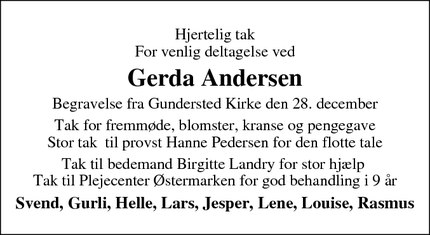 Taksigelsen for Gerda Andersen - Gundersted/Aars