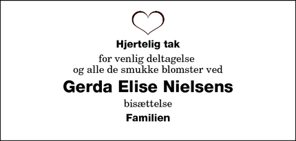 Dødsannoncen for Gerda Elise Nielsens - Nykøbing Falster