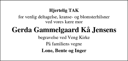 Taksigelsen for Gerda Gammelgaard Kå Jensen - Låsby