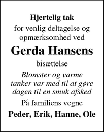 Taksigelsen for Gerda Hansen - Ebberup