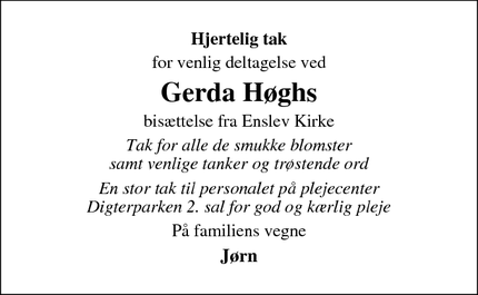 Taksigelsen for Gerda Høgh - Enslev 8500 Grenaa