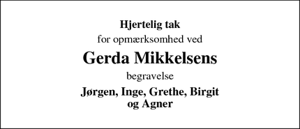 Taksigelsen for Gerda Mikkelsens - Brædstrup