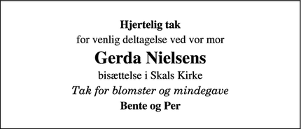 Taksigelsen for Gerda Nielsens - Skals