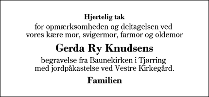 Taksigelsen for Gerda Ry Knudsens - Herning