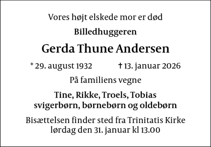 Dødsannoncen for Gerda Thune Andersen - Tisvilde