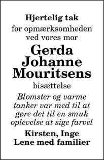 Taksigelsen for Gerda
Johanne
Mouritsens - Hjørring
