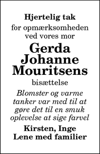 Taksigelsen for Gerda
Johanne
Mouritsens - Hjørring