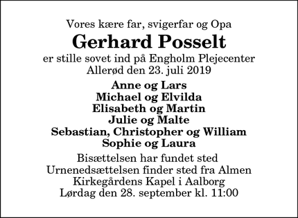Dødsannoncen for Gerhard Posselt - Allerød