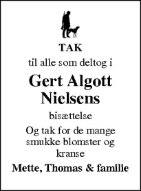 Dødsannoncen for Gert Algott Nielsens - Frederikssund