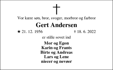 Dødsannoncen for Gert Andersen - Skive