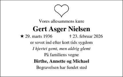 Dødsannoncen for Gert Asger Nielsen - Ålsgårde