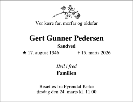 Dødsannoncen for Gert Gunner Pedersen - Næstved