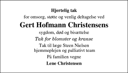 Taksigelsen for Gert Hofmann Christensens - Esbjerg, Danmark
