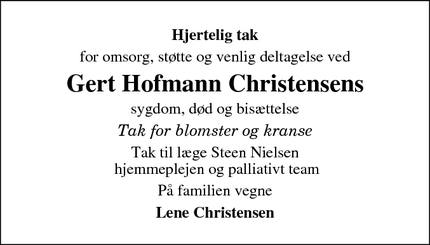 Taksigelsen for Gert Hofmann Christensens - Esbjerg, Danmark