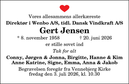 Dødsannoncen for Gert Jensen - Hjørring