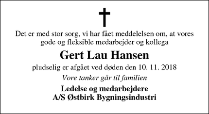 Dødsannoncen for Gert Lau Hansen - Dauding