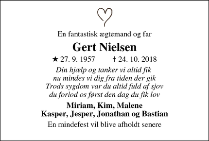Dødsannoncen for Gert Nielsen - Svendborg