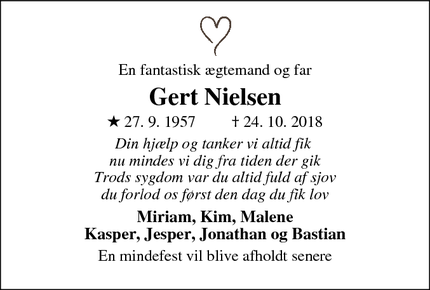 Dødsannoncen for Gert Nielsen - Svendborg