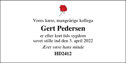 Dødsannoncen for Gert Pedersen - Viborg
