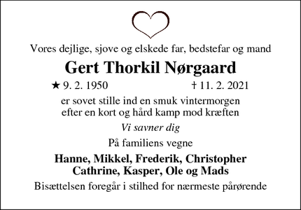 Dødsannoncen for Gert Thorkil Nørgaard - Nyborg