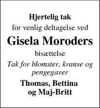 Taksigelsen for Gisela Moroders - Skørping