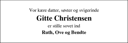 Dødsannoncen for Gitte Christensen - Ikast