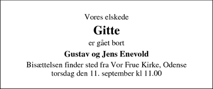 Dødsannoncen for Gitte - Odense