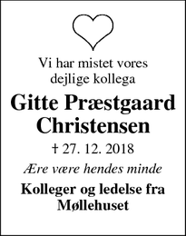 Dødsannoncen for Gitte Præstgaard Christensen - Ulbjerg