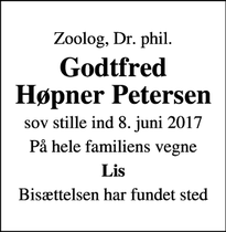 Dødsannoncen for Godtfred Høpner Petersen  - Bagsværd