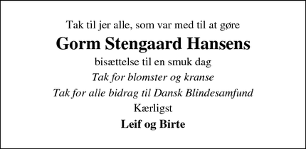 Taksigelsen for Gorm Stengaard Hansen - Terslev