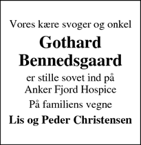 Dødsannoncen for Gothard
Bennedsgaard - Ulfborg