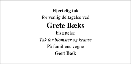 Taksigelsen for Grete Bæk - Foldby