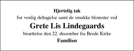 Taksigelsen for Grete Lis Lindegaard - Bredebro