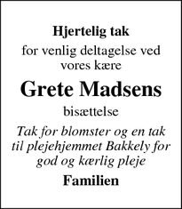 Taksigelsen for Grete Madsen - Videbæk