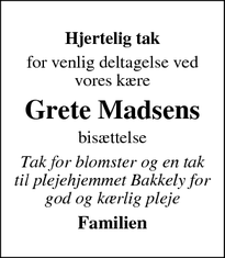 Taksigelsen for Grete Madsen - Videbæk