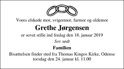 Dødsannoncen for Grethe Jørgensen - Copenhagen