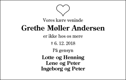Dødsannoncen for Grethe Møller Andersen - Esbjerg