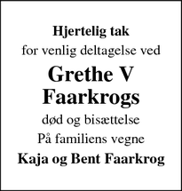 Taksigelsen for Grethe V
Faarkrogs - Aars