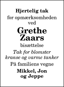 Taksigelsen for Grethe Zaars - Als