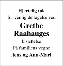 Dødsannoncen for Grethe
Raahauges - Stenstrup