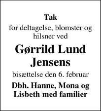 Taksigelsen for Gørrild Lund Jensens - Randers